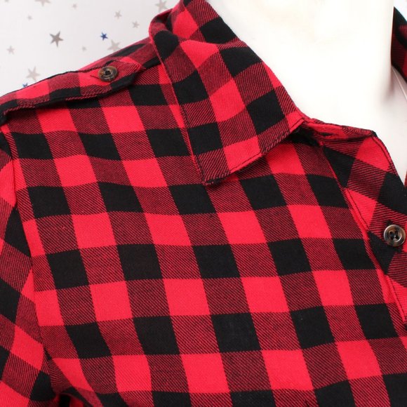 Plaid Shirt Dress with Belt Red Black - Picture 3 of 10